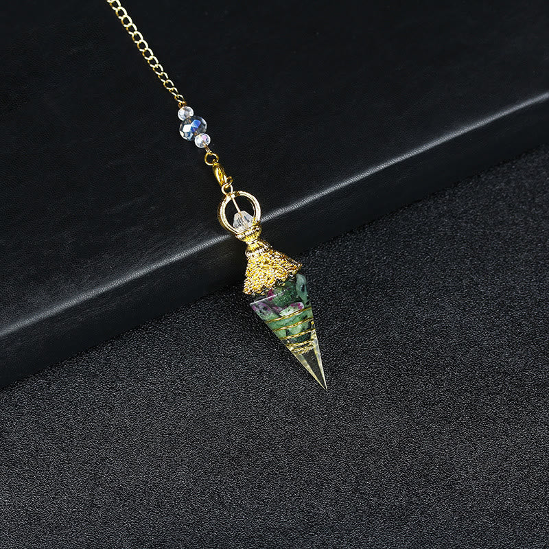 Olivenorma Natural Crystal Resin Hexagonal Pyramid Pendulum - Ruby Zoisite - image 17