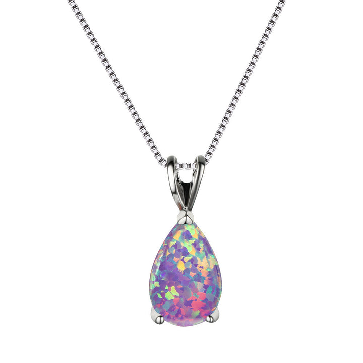 Olivenorma Synthetic Opal Water Drop Pendant Simple Necklace - Purple Opal&Silver - image 12