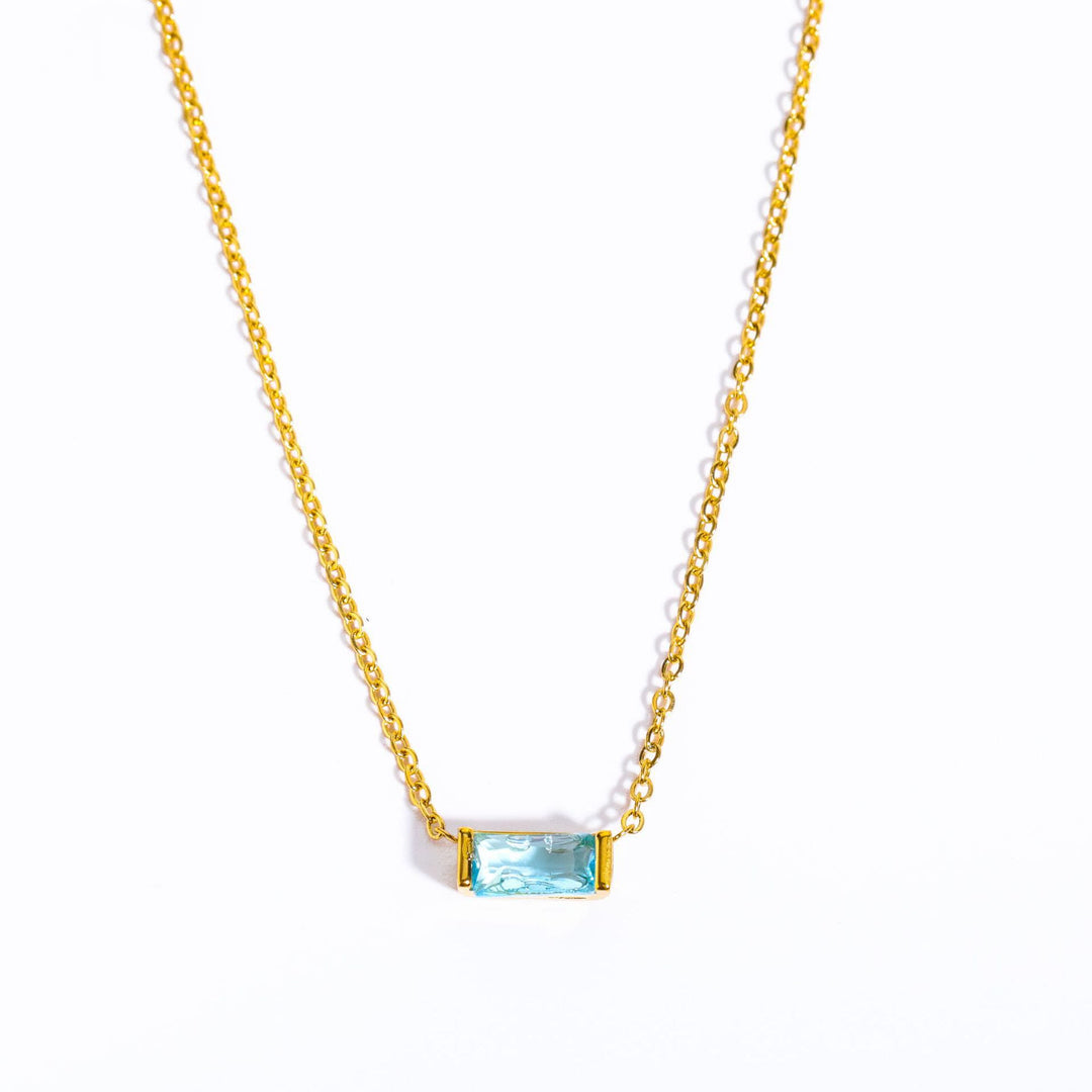 Olivenorma Simple Rectangular Birthstone Pendant Stainless Steel Necklace - Aquamarine - image 6
