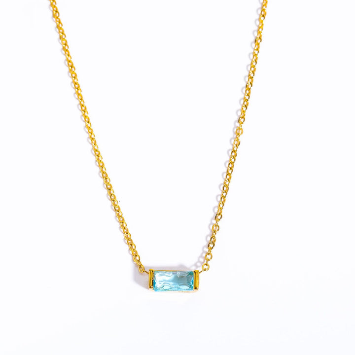 Olivenorma Simple Rectangular Birthstone Pendant Stainless Steel Necklace - Aquamarine - image 6