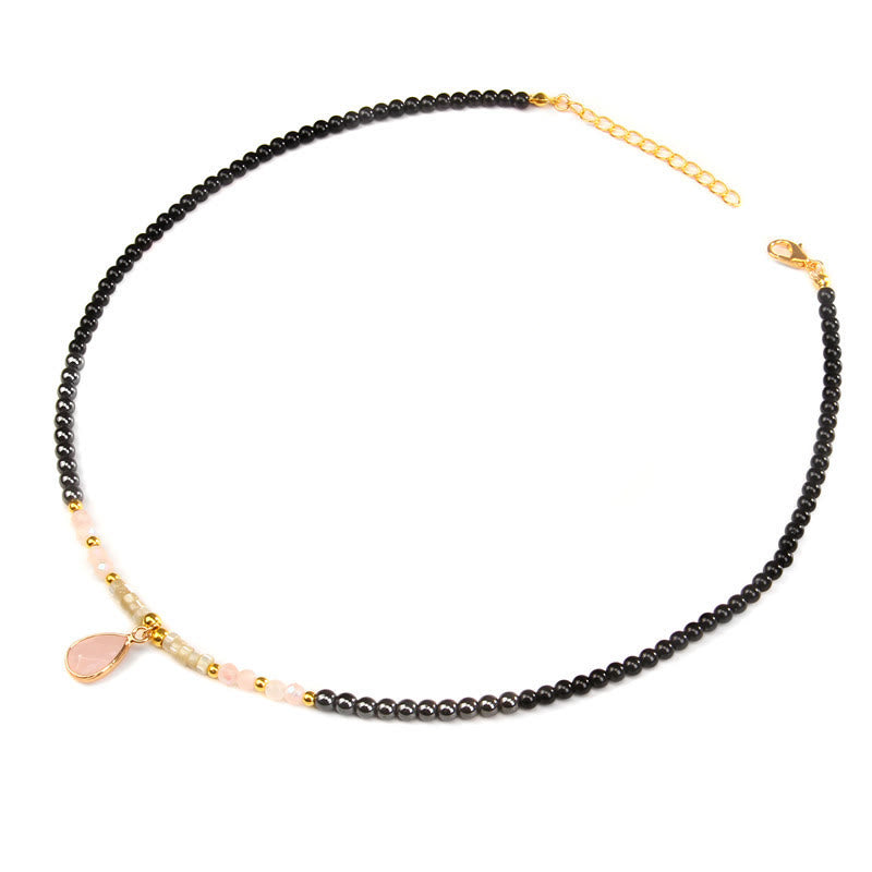 Olivenorma Natural Obsidian Faceted Glass Gemstone Pendant Necklace - Obsidian&Rose Quartz - image 14