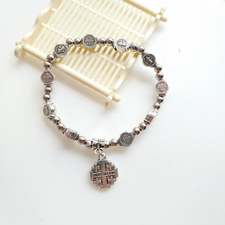 Olivenorma Acrylic Crystal Stretch Wire Alloy Christianity Cross Bracelet - JERUSALEM Pendant - image 7