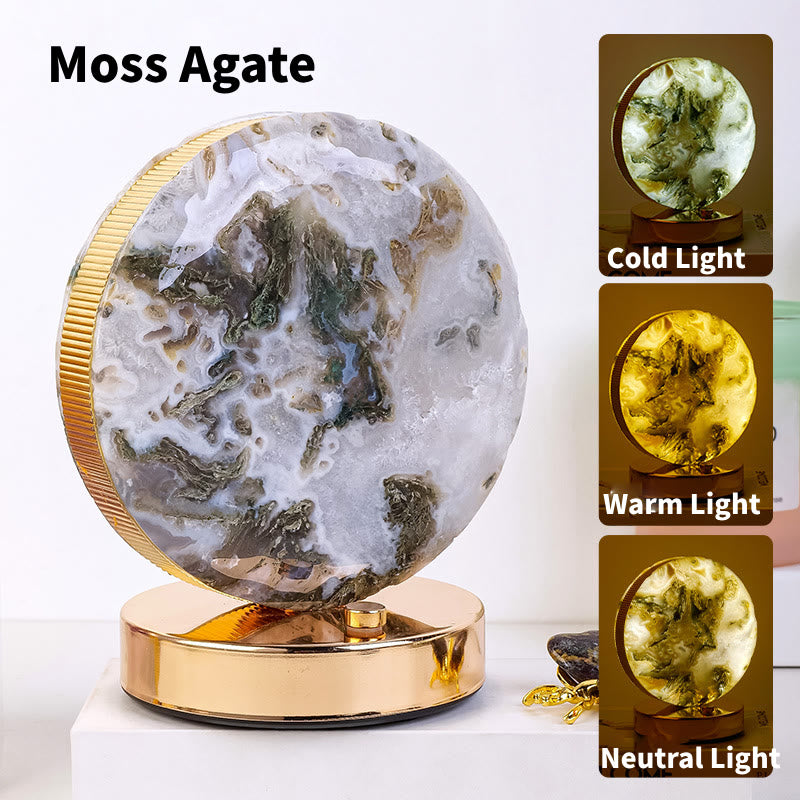 Olivenorma Natural Crystal Stone Table Night Lamp Gemstone Decoration - Round&Moss Agate - image 5