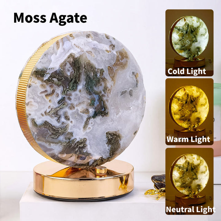 Olivenorma Natural Crystal Stone Table Night Lamp Gemstone Decoration - Round&Moss Agate - image 5