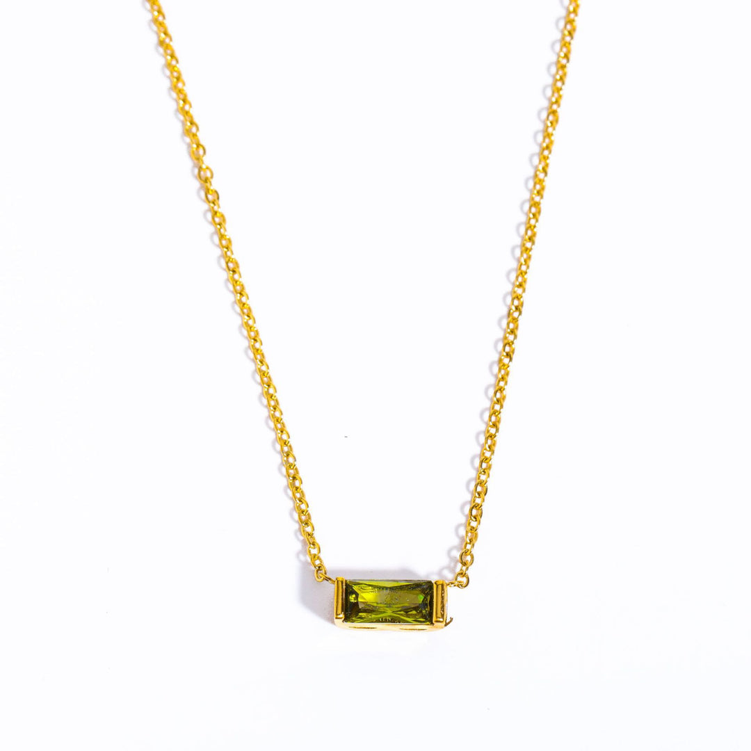 Olivenorma Simple Rectangular Birthstone Pendant Stainless Steel Necklace - Peridot - image 16