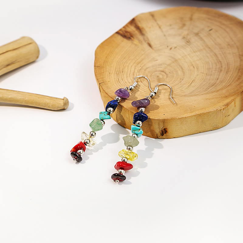 Olivenorma 7 Chakra Stone Gravel Pendant Earrings - image 6