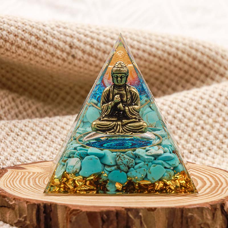 Olivenorma Buddha With Natural Turquoise Balance Orgone Pyramid - 3.93''*3.93''(10cm X 10cm) - YES PLEASE $8 - image 0