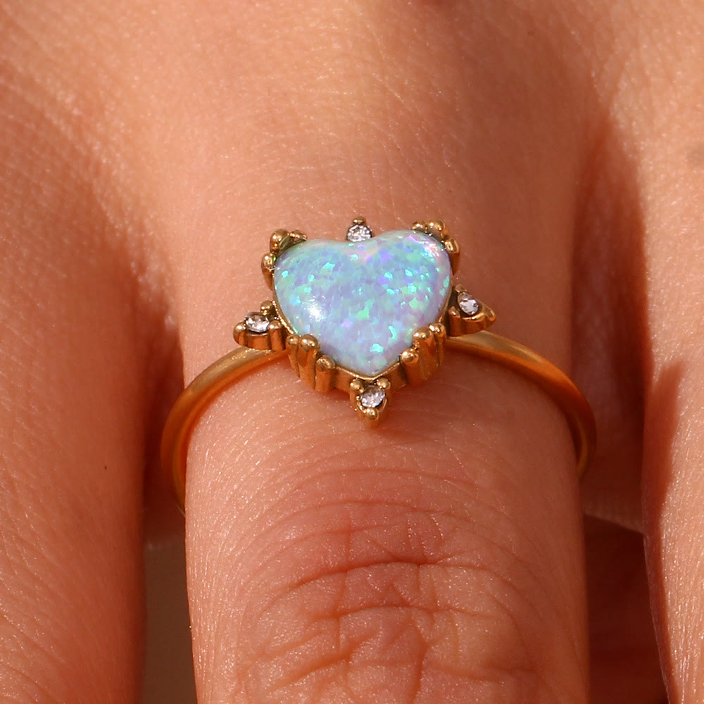 Olivenorma Natural Opal Sun Heart Adjustable Ring - image 2