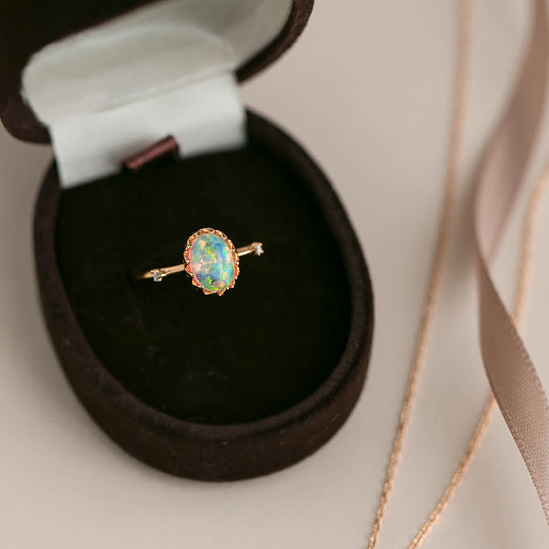 Olivenorma Retro Gold Opal Adjustable Ring - image 3