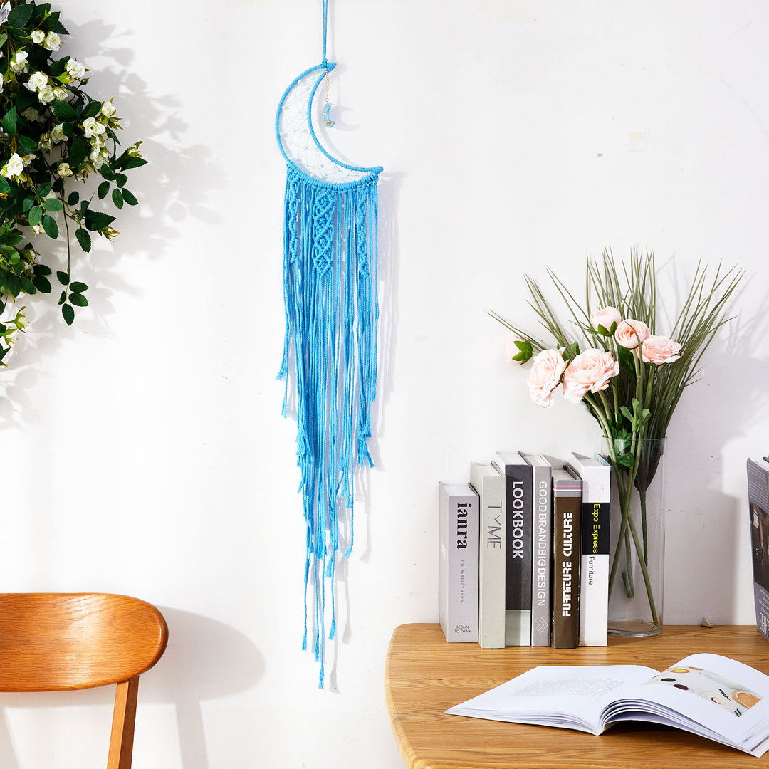 Olivenorma Star Moon Macrame Tassel Dream Catcher - Aquamarine - Moon - Without Lights - image 14