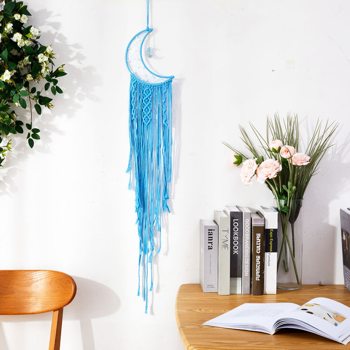 Olivenorma Star Moon Macrame Tassel Dream Catcher - Aquamarine - Moon - Without Lights - image 14