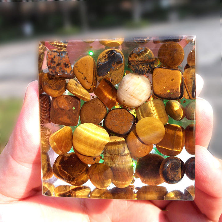 Olivenorma Tiger Eye with Peridot Tree Of Life Healing Orgone Pyramid - image 3