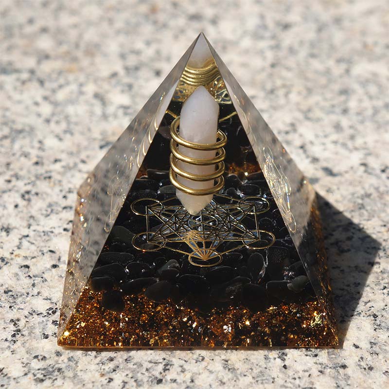 Olivenorma Rose Quartz With Obsidian Orgone Pyramid - image 4