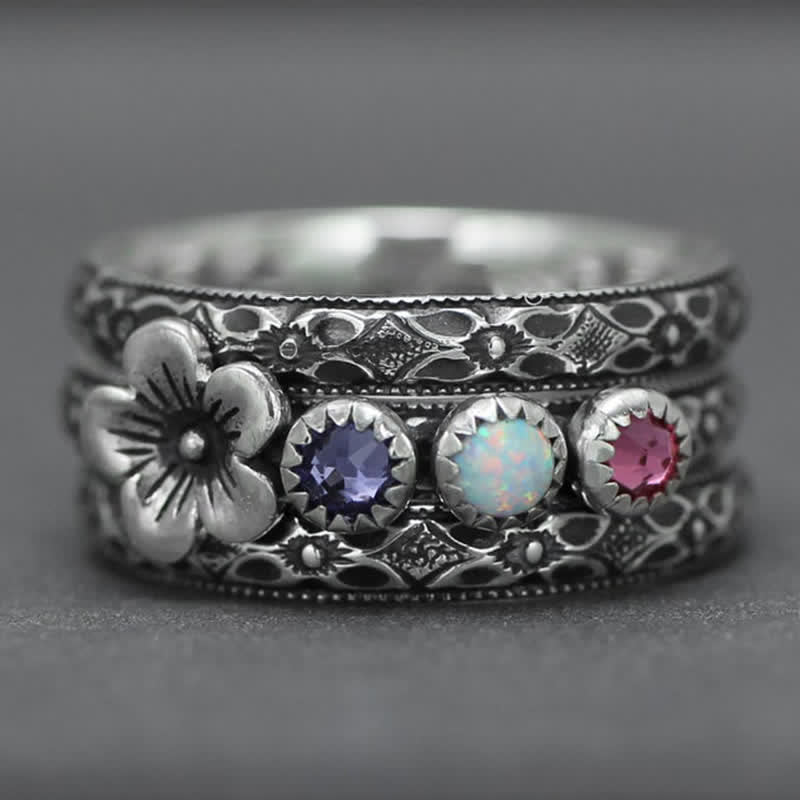 Olivenorma Personalized and Engraved Flower Birthstones Ring - 11 - 8 Birthstone  - image 0