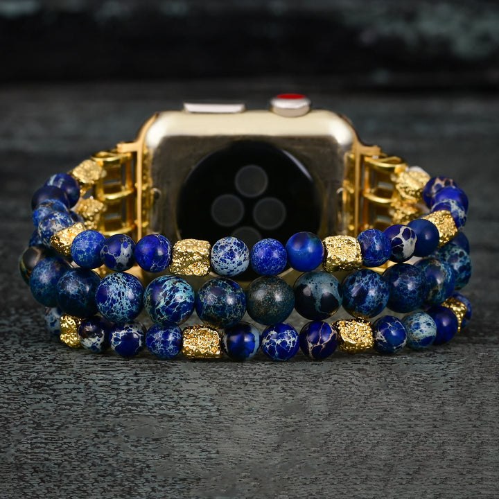 Olivenorma Blue Emperor Stone Beaded Elastic Cord Apple Watch Strap - Medium: Approx 15cm-suitable for wrists of 6.7-8 inches - Watch Dial Size 42-45mm - image 0
