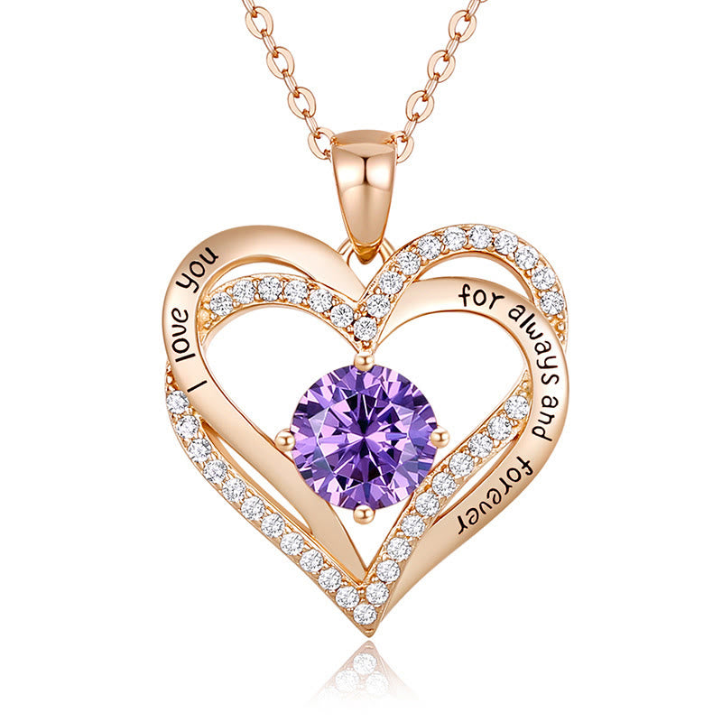 Olivenorma "I love you for always and forever" - Birtshtone Heart Necklace - Rosegold - February - image 4