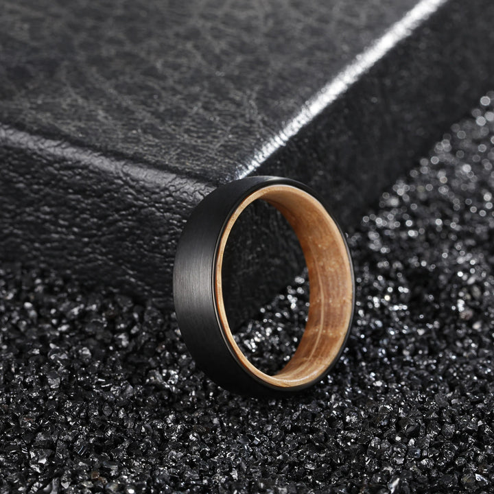 Olivenorma 6mm Whiskey Barrel Wood Black Tungsten Ring - image 1