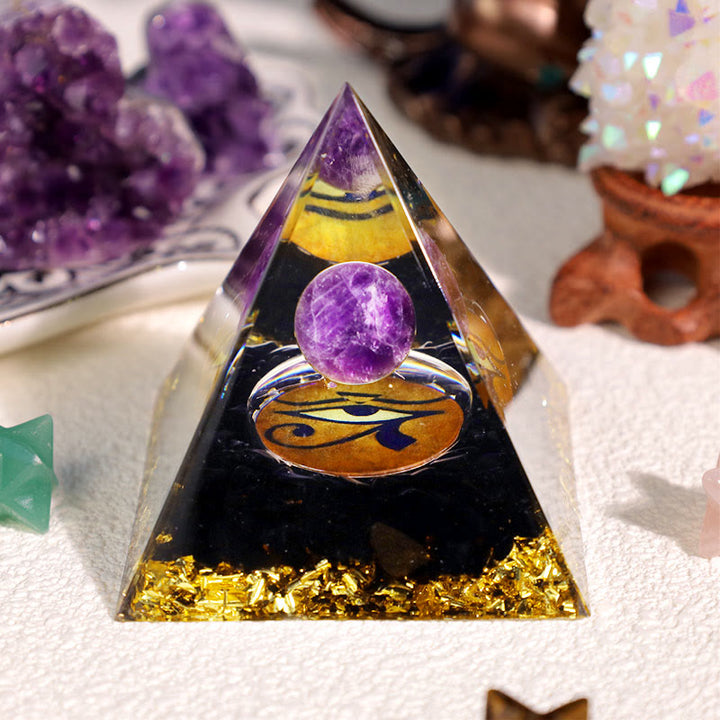 Olivenorma Amethyst Obsidian Eye Of Horus Orgone Pyramid - image 1
