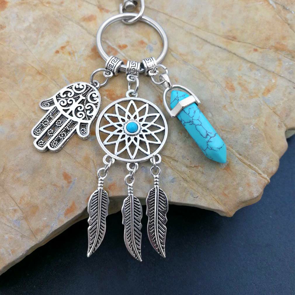 Olivenorma Natural Gemstone Dreamcatcher Pendants Hamsa Keychain - image 12