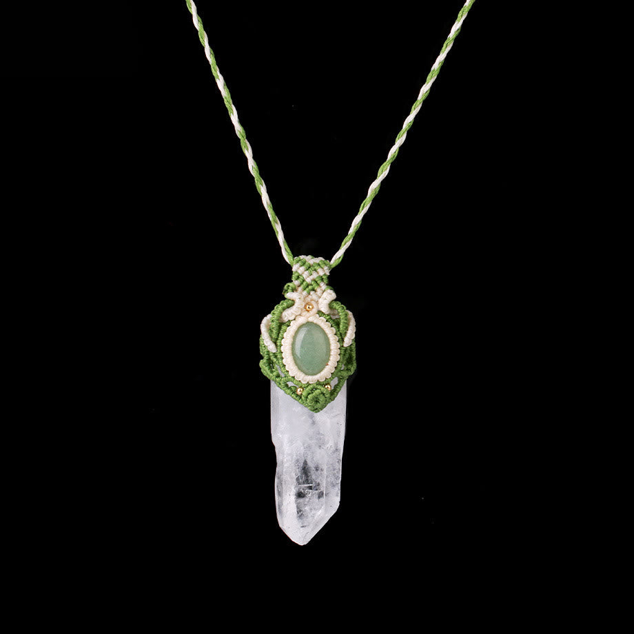 Olivenorma Clear Quartz Braided Rope Natural Stone Pendant Necklace - Clear Quartz&Green Aventurine - image 6