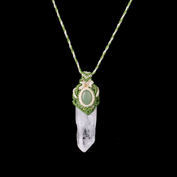 Olivenorma Clear Quartz Braided Rope Natural Stone Pendant Necklace - Clear Quartz&Green Aventurine - image 6
