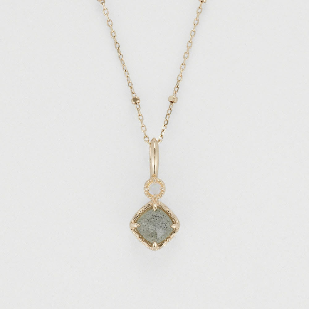 Olivenorma Natural Labradorite Square Stone Ring Necklace - Necklace - image 1