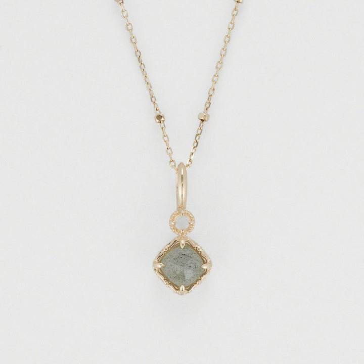 Olivenorma Natural Labradorite Square Stone Ring Necklace - Necklace - image 1