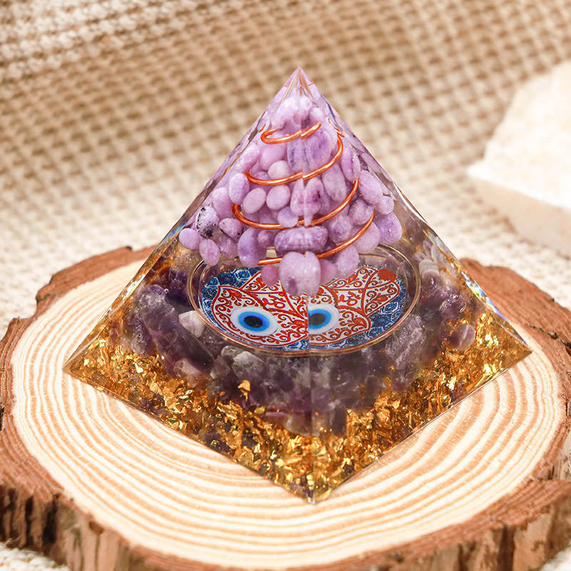 Olivenorma Amethyst With Purple Jade Hamsa Protection Orgone Pyramid - image 1