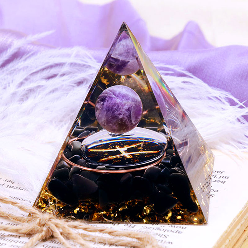 Olivenorma Amethyst Sphere With Obsidian Zodiac Pisces Orgone Pyramid - image 2