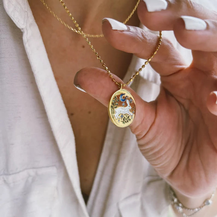 Olivenorma Hand Painted Dripping Oil Rabbit Zodiac Elements Necklace - image 1