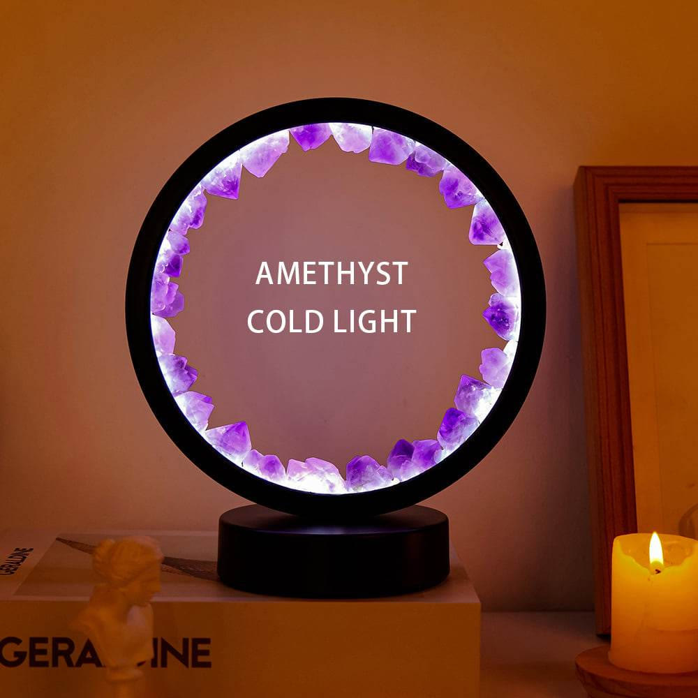 Natural Crystal Cluster Lamp Lights LED Decoration Rechargeable - Amethyst&Cold Light - image 1
