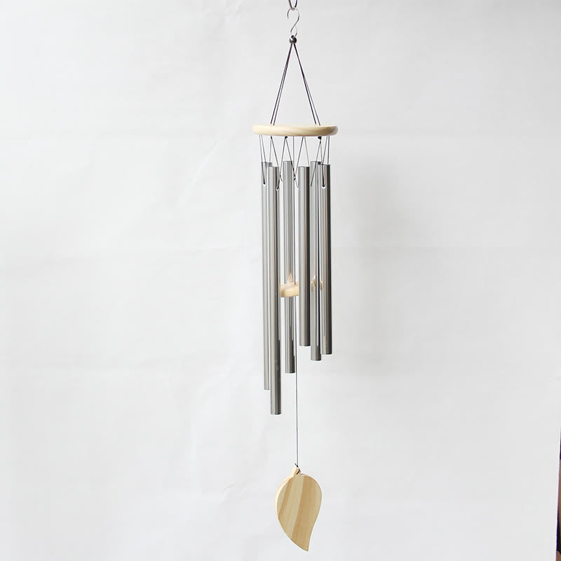Olivenorma Antique 6 Tubes Wind Chime - Silver Aluminum Tube & Log Colored Leaves Pendant - image 7
