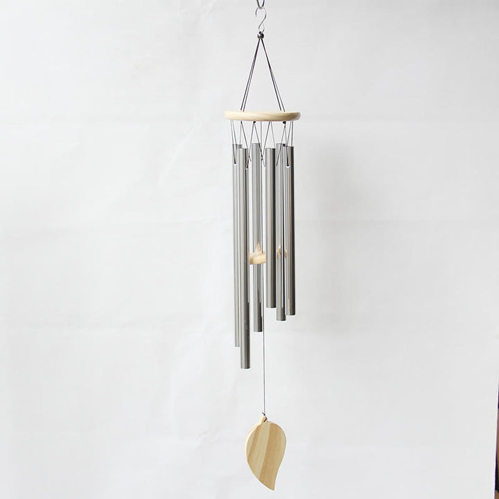 Olivenorma Antique 6 Tubes Wind Chime - Silver Aluminum Tube & Log Colored Leaves Pendant - image 7