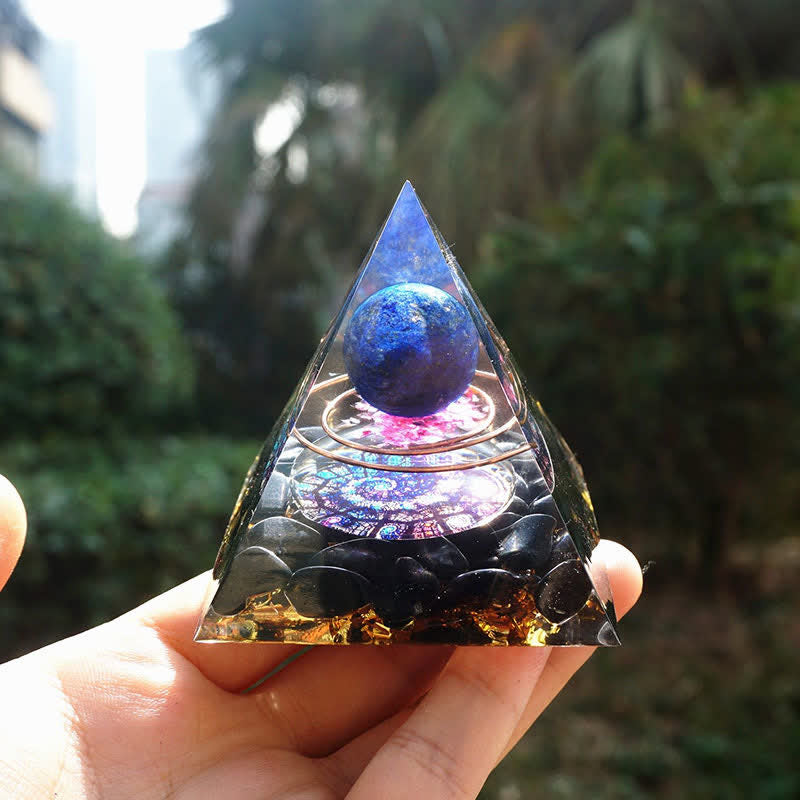 Olivenorma Lapis Lazuli Sphere with Obsidian Orgone Pyramid - image 1