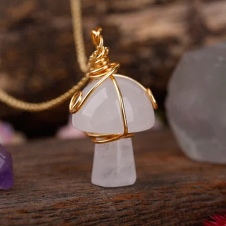 Olivenorma Natural Crystal Lucky Mushroom Necklace - Clear Quartz - image 7