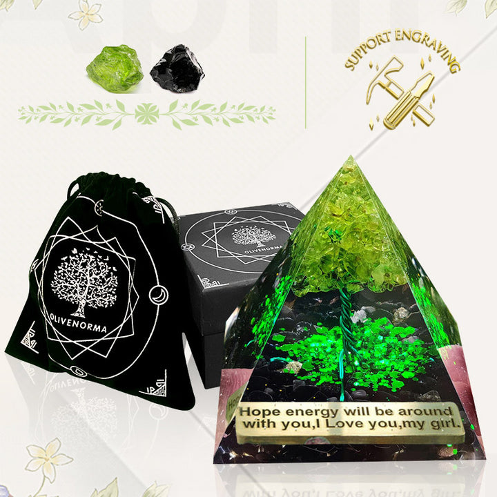 Olivenorma Obsidian with Peridot Lucky Orgone Pyramid - image 4