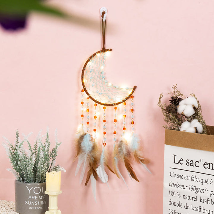 Olivenorma Blue Red Acrylic Beads Half Moon Shape Dream Catcher - With Lights - image 3
