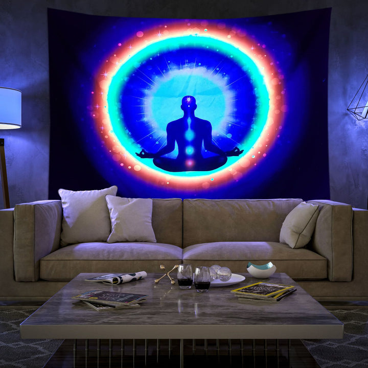 Olivenorma Blacklight UV Reactive Wall Tapestry - Meditation & Chakra Aperture - Flannel - 180*230cm - image 6