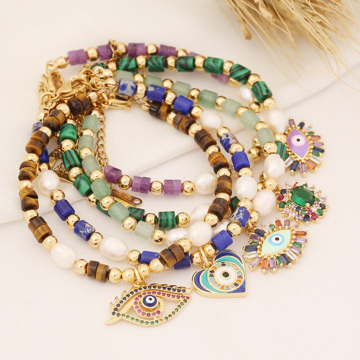 Olivenorma Natural Crystal Pearl Evil Eye Pendant Bracelet - image 12