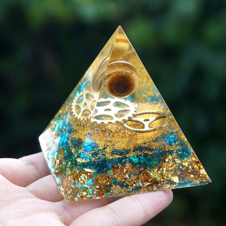 Tiger Eye Sphere With Blue Quartz Orgone Pyramid  - image 2
