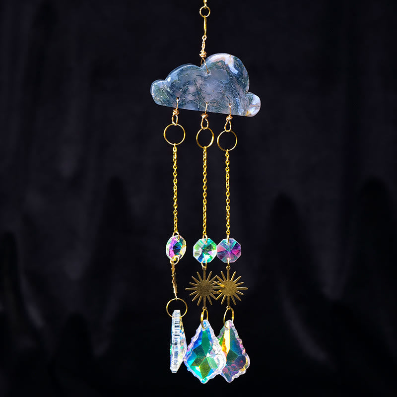 Olivenorma Natural Crystal Cloud Suncatcher Wind Chime - Moss Agate - image 6