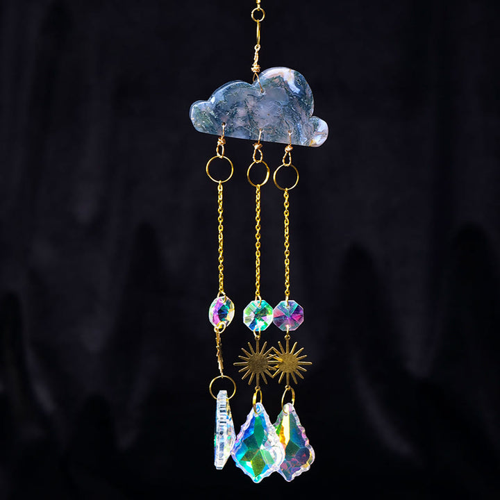 Olivenorma Natural Crystal Cloud Suncatcher Wind Chime - Moss Agate - image 6