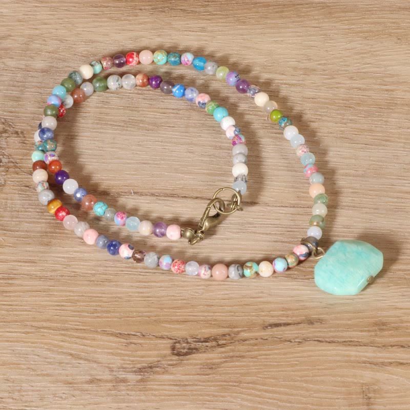 Olivenorma Geometric Amazonite Pendant Choker Mala Jewelry Necklace - image 7