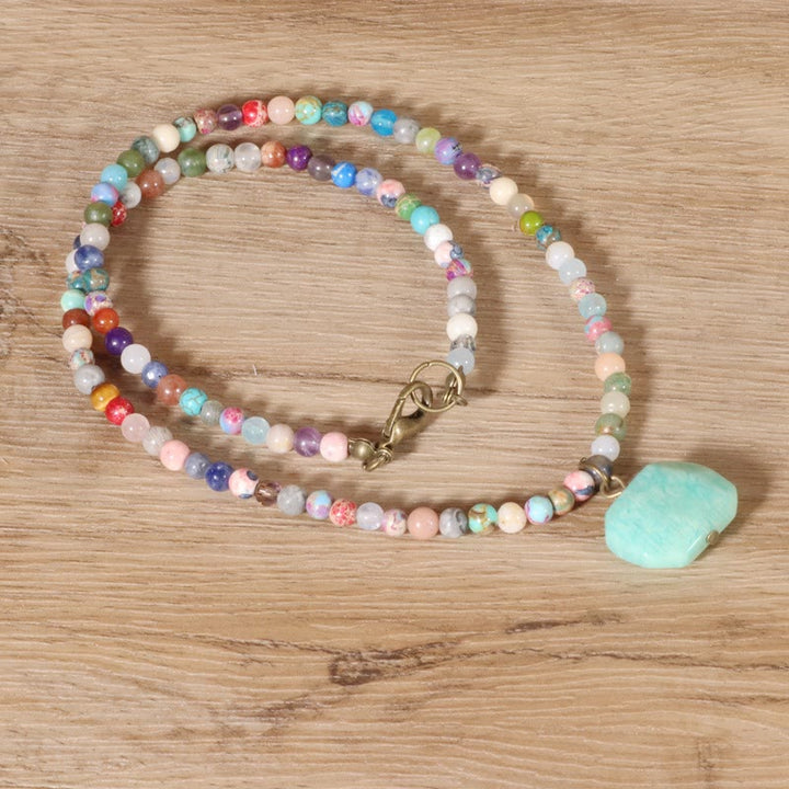 Olivenorma Geometric Amazonite Pendant Choker Mala Jewelry Necklace - image 7