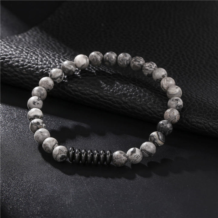 Olivenorma 6mm Natural Stone Beads Mens Bracelet - Grey Jasper - image 0