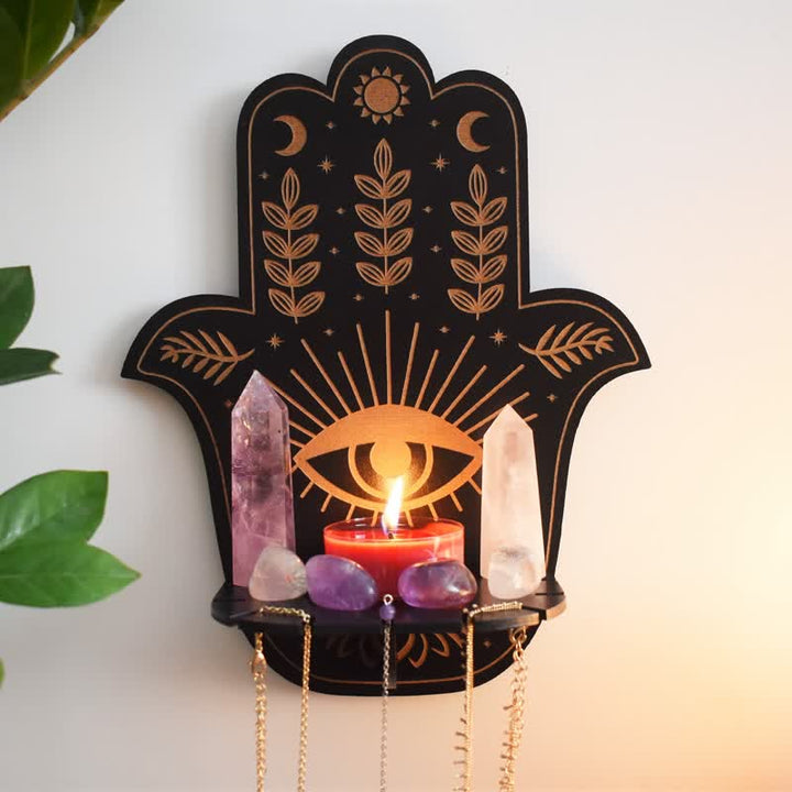 Olivenorma Hamsa Hand Floral Sun and Moon Altar Crystal Shelf - Hamsa - image 0