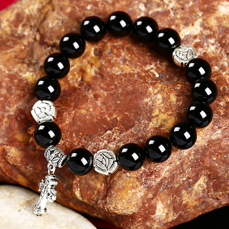 Olivenorma Natural Crystal Cross Symbol Bracelet - Obsidian - image 4