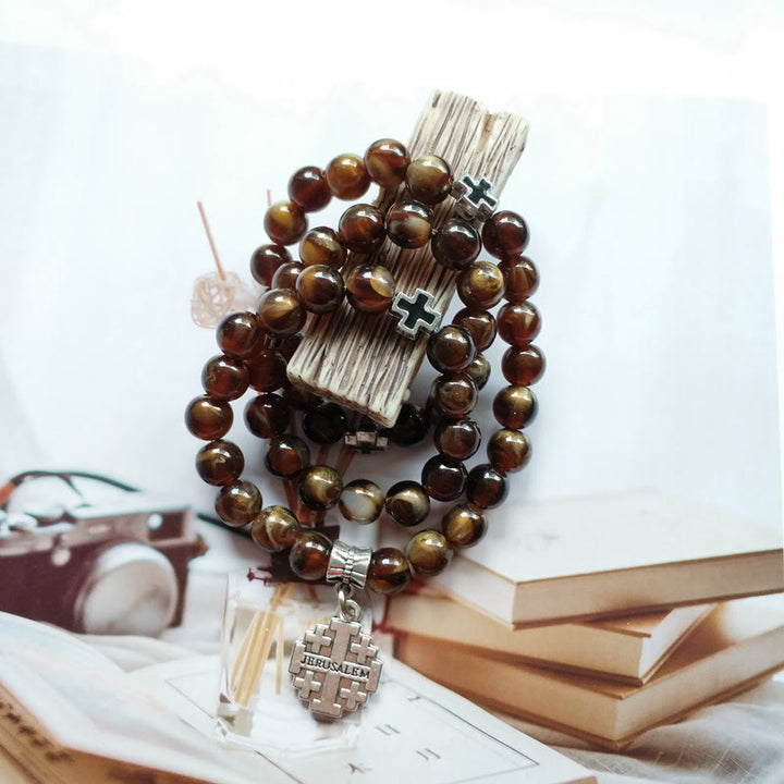 Olivenorma Tiger Eye Cross Pendant Rosary Bracelet - image 1
