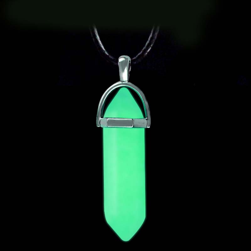 Olivenorma Moonstone Stone Hexagonal Column Necklace - Green+Wax Rope - image 1