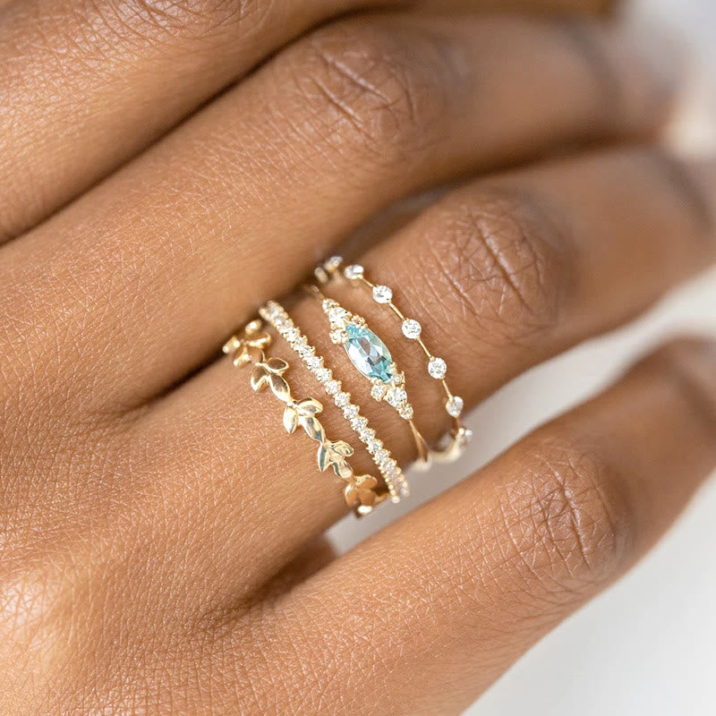 Olivenorma 4 Pcs Elegant Blue Topaz Leaf Engagement Ring Set - 11 - image 0